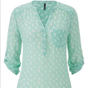 Maurices Mint Long Sleeve Blouse w/ Feather Accent
